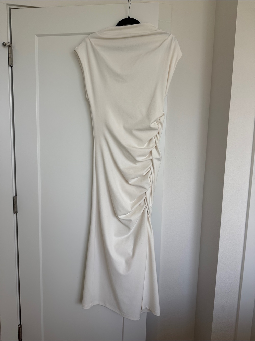 Anthropologie Cream Drape-Side Maxi Dress